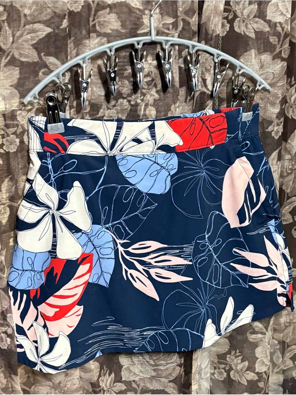 PFG Performance Fishing Gear Skort with Navy, Pink, and Light Blue Print